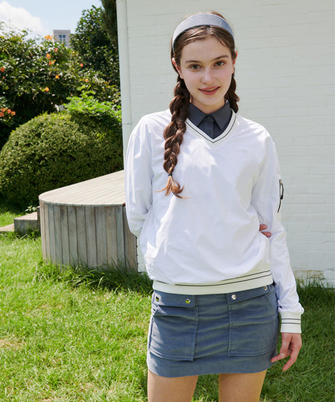 CHUCUCHU Corduroy Pocket H-Line Skirt - Sky Blue