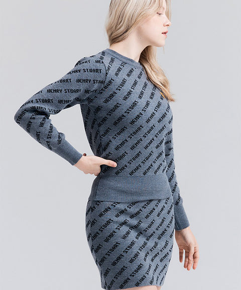 HENRY STUART Women's Diagonal Logo Knit Skirt - Gray