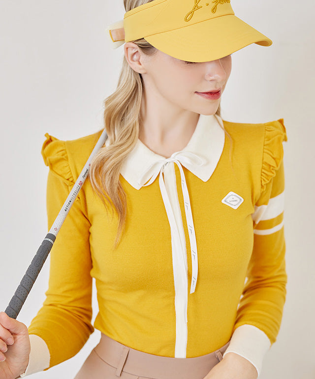 J.Jane Shoulder Frill Knit Zip-Up (Mustard)