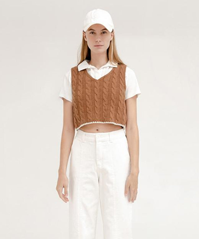 PIV'VEE Cable Knit Vest - Squirrel Brown