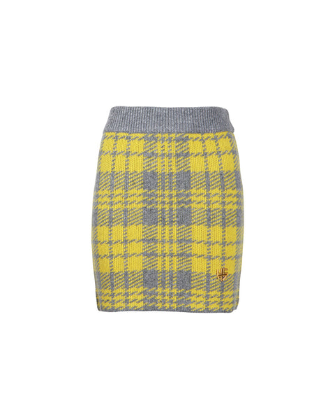 HENRY STUART Women's Tartan Check Knit Skirt Yellow