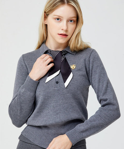 HENRY STUART Women's Solid Collar Knit Sweater - Gray