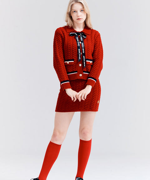HENRY STUART Women's Herringbone Formal Skirt Red