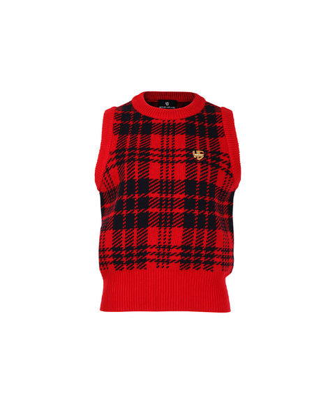 HENRY STUART Women's Tartan Check Knit Vest Red