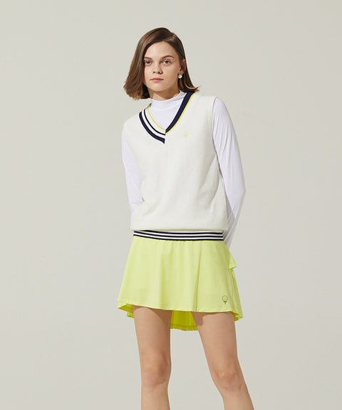 Haley Golf Wear Women's V Neck Color Matching Knit Vest White