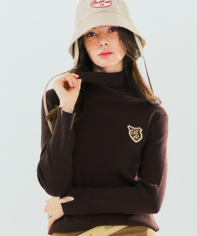 BENECIA 12 Ribbed turtleneck Top - Brown