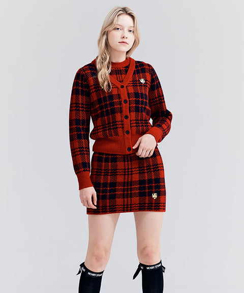 HENRY STUART Women's Tartan Check Knit Skirt Red