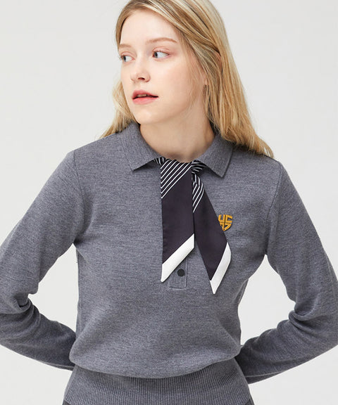 HENRY STUART Women's Solid Collar Knit Sweater - Gray