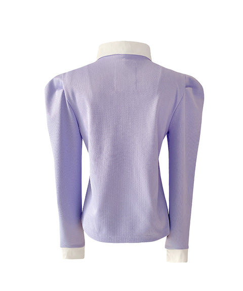 KANDINI Puff Sleeve Polo Shirts - Purple