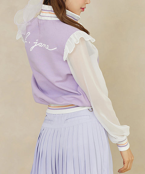 J.Jane Half Zip-up Chiffon Sleeve Sweatshirt - Lavender