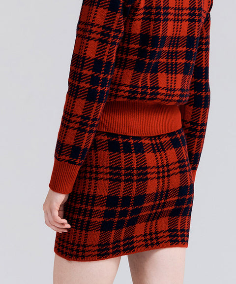 HENRY STUART Women's Tartan Check Knit Skirt Red
