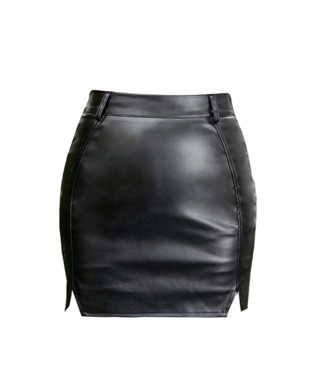 J.Jane Leather Double Slit Skirt (Black)