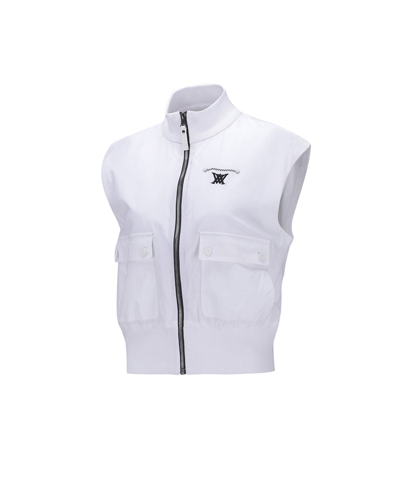 Women's Woven Mixed Knit Vest - White– Sokim