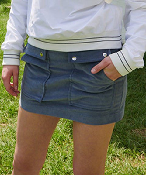 CHUCUCHU Corduroy Pocket H-Line Skirt - Sky Blue