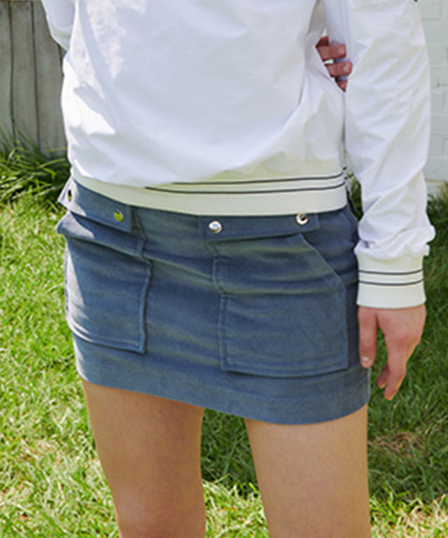 CHUCUCHU Corduroy Pocket H-Line Skirt - Sky Blue