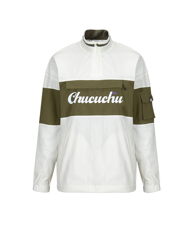 CHUCUCHU Color Point Anorak Jumper - Khaki/White