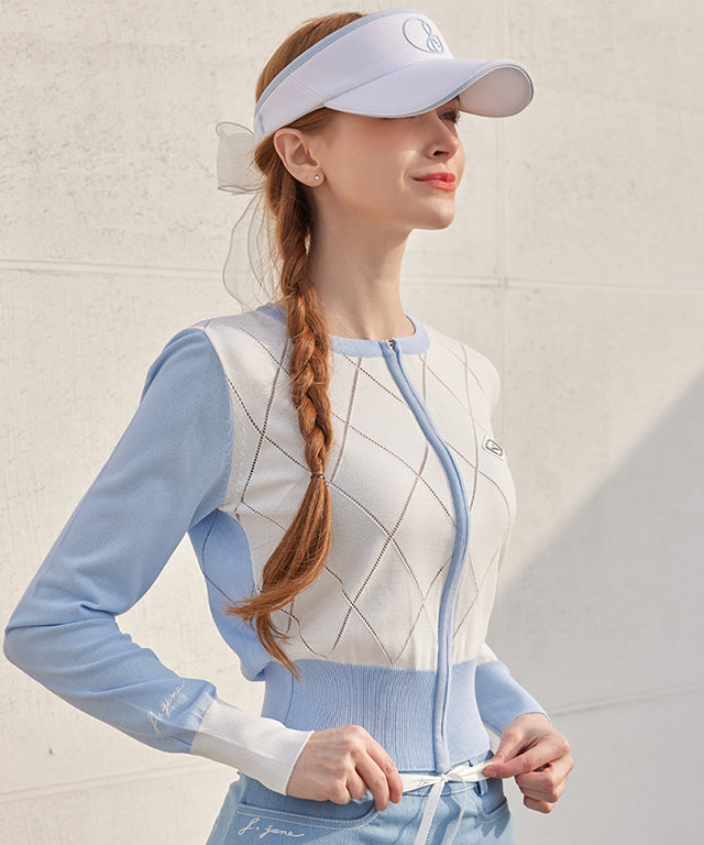 J.Jane Diamond punching Summer Knit Zip-up - Blue