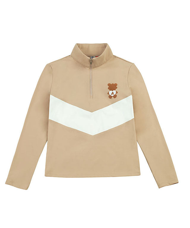 [Warehouse Sale] ATG Monkey Bear Half-Zip Up T-Shirt Beige