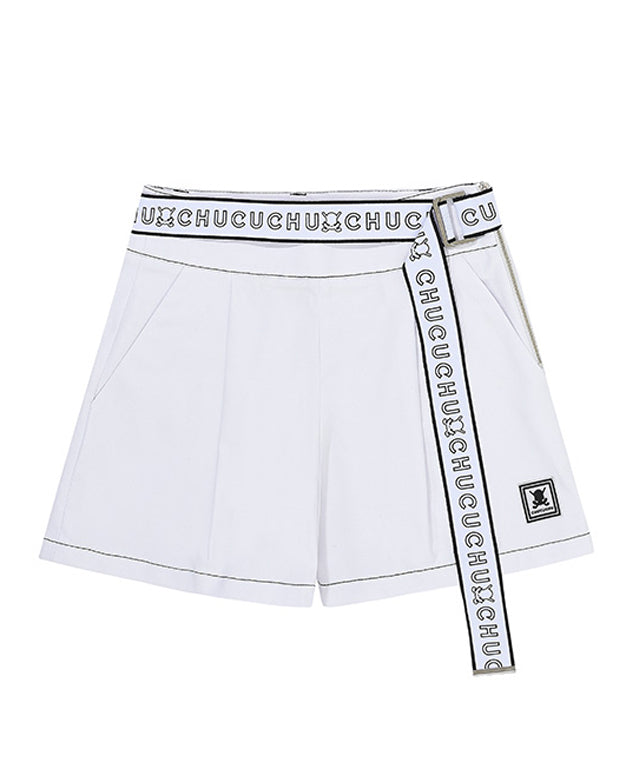CHUCUCHU  Belted Short Pants - White