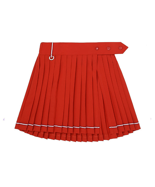 CHUCUCHU  Pleated Wrap Skirt Short Pants - Red