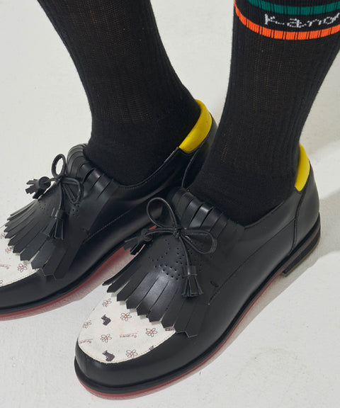 KANDINI Canvas Tassel Loafer Spikeless Golf Shoes - Black/Orange