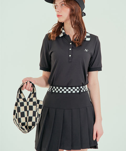 BENECIA 12 Checkers Unbalanced Culottes  - Black