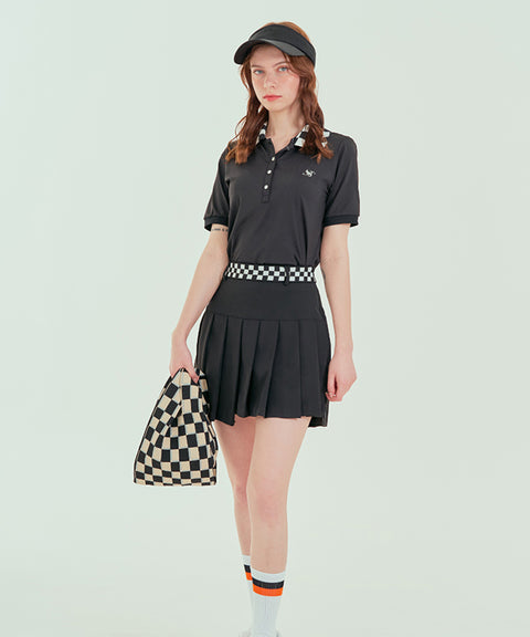 BENECIA 12 Checkers Unbalanced Culottes  - Black