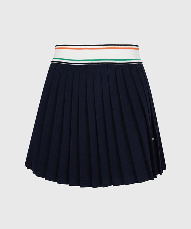 KANDINI  Elastic Band Pleats Skirt - Navy