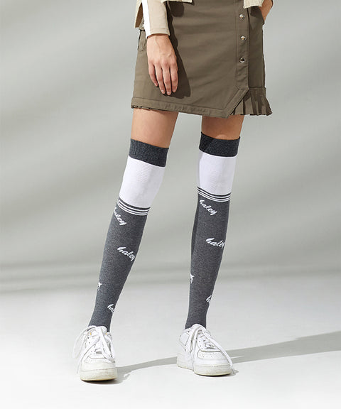 Haley Golf wear Lettering Over Knee Socks- Grey