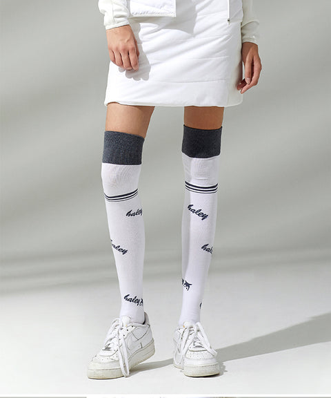 Haley Golf wear Lettering Over Knee Socks- White