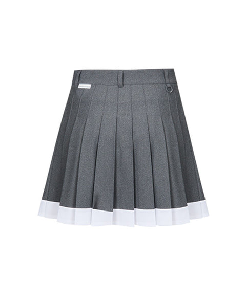 CHUCUCHU Mesh Two-Tone Pleated Skirt - Charcoal