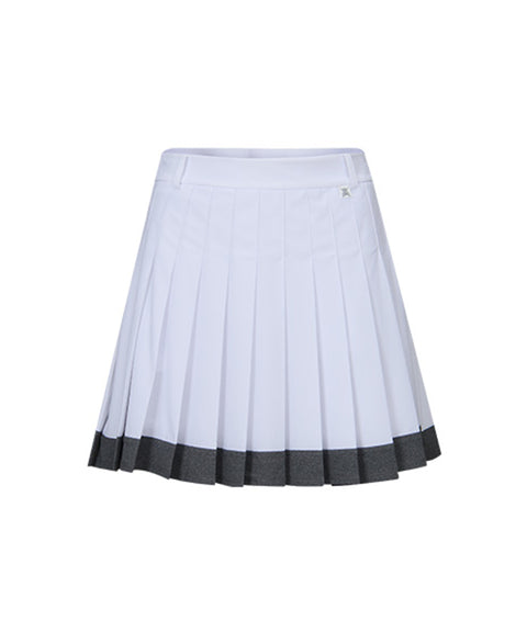 CHUCUCHU Mesh Two-Tone Pleated Skirt - White