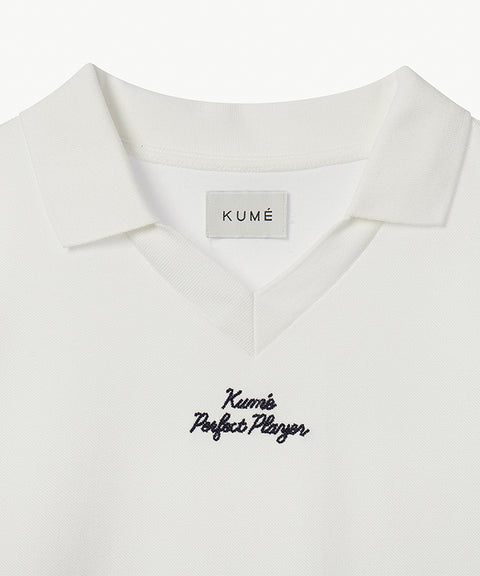 KUME  STUDIO Pleated V neck Polo Dress - White