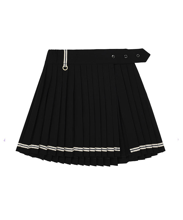 CHUCUCHU  Pleated Wrap Skirt Short Pants - Black