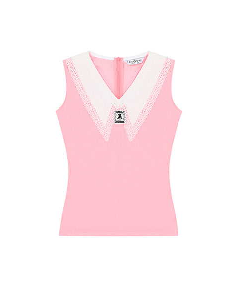[Warehouse Sale] CHUCUCHU Lace Point Top - Pink