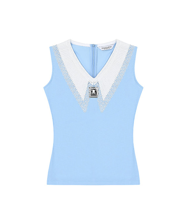 CHUCUCHU Lace Point Top - Sky Blue