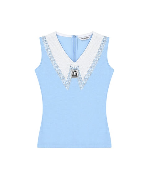 CHUCUCHU Lace Point Top - Sky Blue