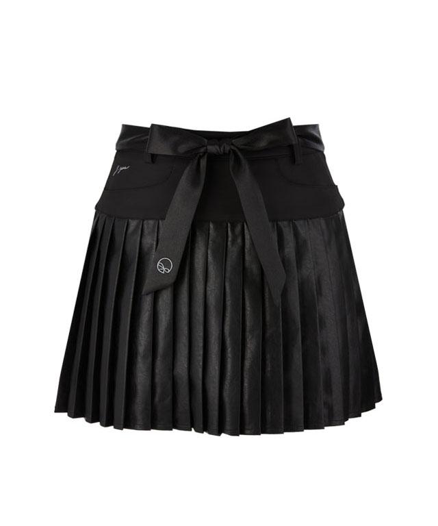 J.Jane Satin Belt Leather Skirt (Black)