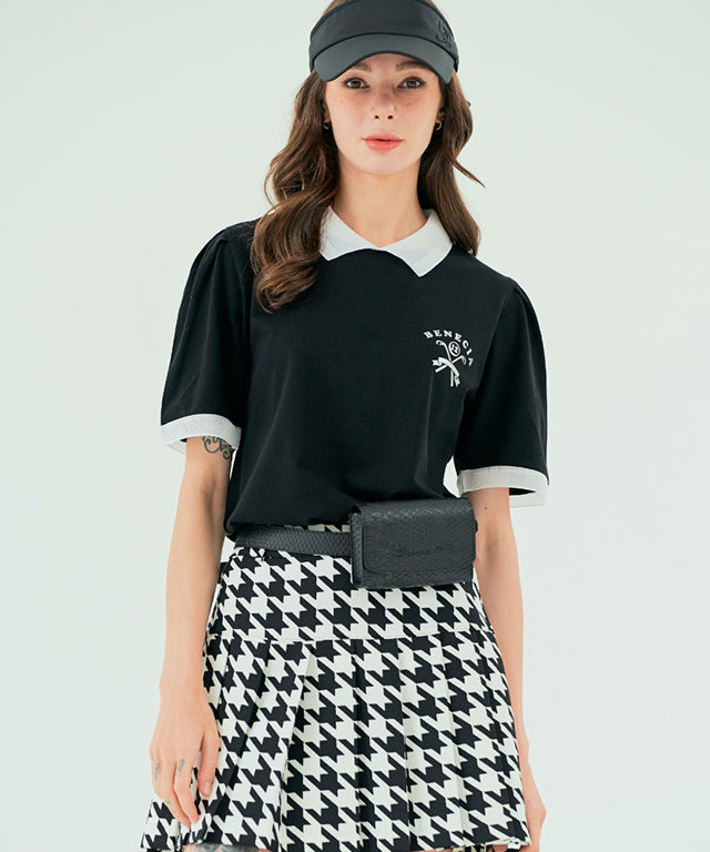 BENECIA 12 Shining Collared T-Shirt - Black