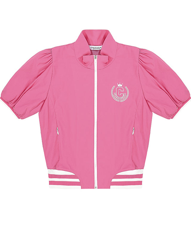 CHUCUCHU Shirring Zip-up Outerwear - Pink