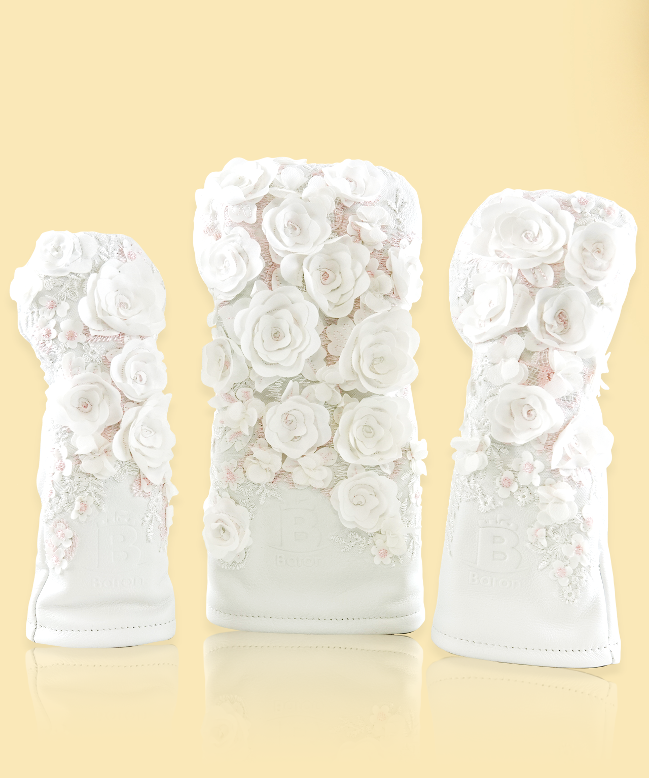 [Limited Edition] Baron Golf Flower Driver, Wood, Utility Cover made by Finest Calf Leather [Hand-made] - White