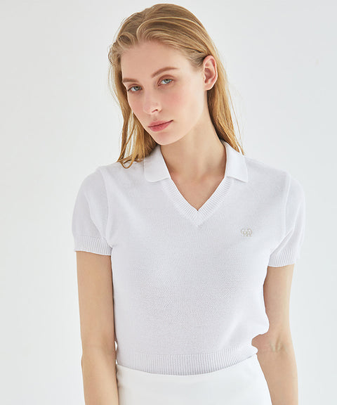 MYCL V-Collar Waist-band Knit T-shirt - White
