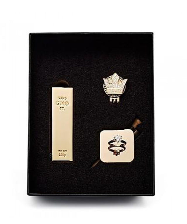 Gold Bar + Crown Ball Marker + Diamond Ring