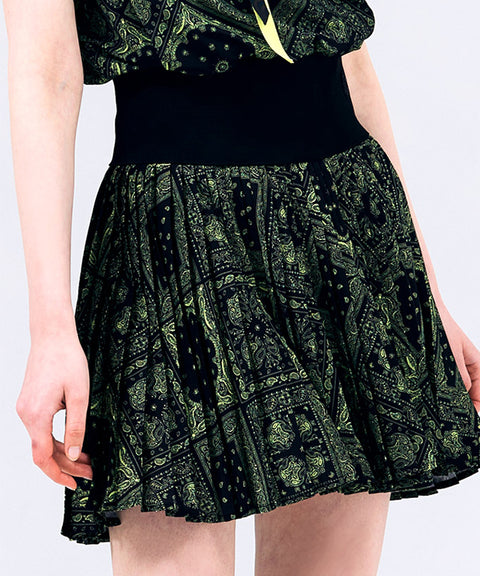 HENRY STUART Women's Layered Pleated Skirt - Black Paisley