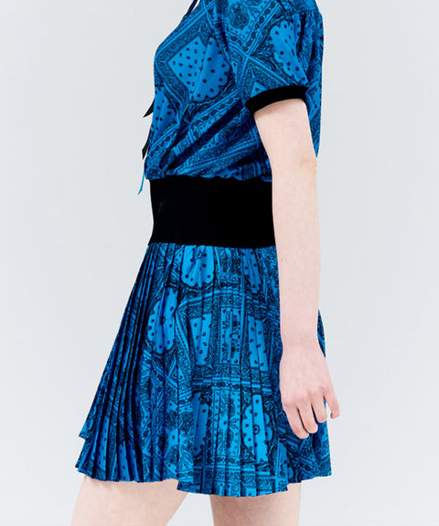 HENRY STUART Women's Layered Pleated Skirt - Blue Paisley