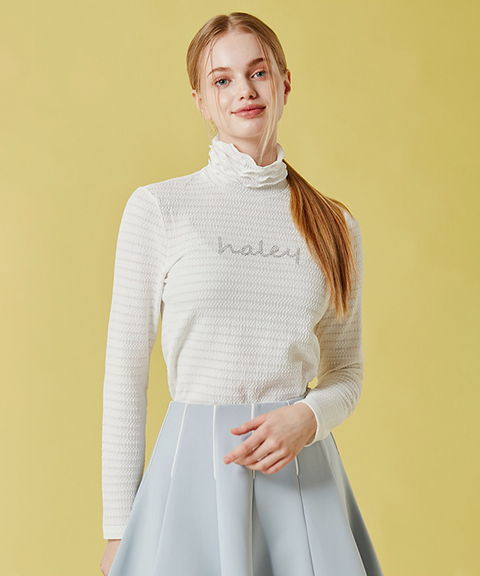 Haley Women's Lettering Stripe Long Sleeve Innerwear - White