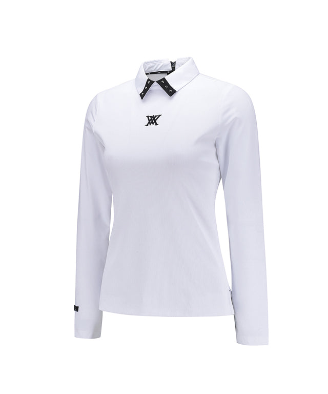 ☆ANEW GOLF☆ BACK ZIP LONG T-SHIRT ANEW Golf: Women's Sleeve Block Back Zipper Point Ribbed Long T-Shirt