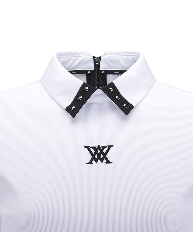 ANEW Golf: Women's Sleeve Block Back Zipper Point Ribbed Long T-Shirt