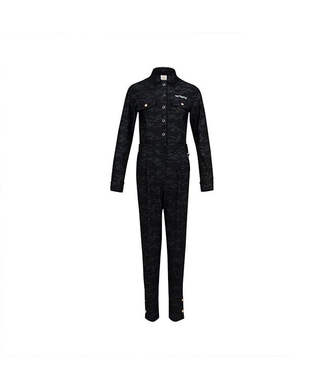 [Warehouse Sale] VICTORY.G Women Stretch Camo Jumpsuit - Black M