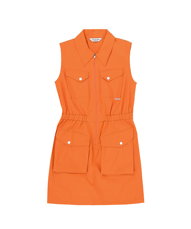 CHUCUCHU Zip-up Pocket Dress - Orange